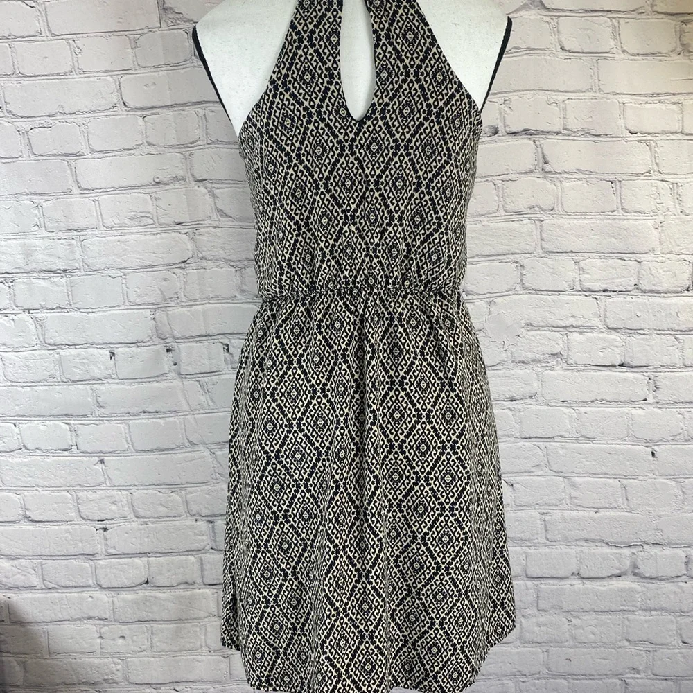 Maurice’s Boho Cream & Black Mini Dress Geometric Medium Aztec Print Summer